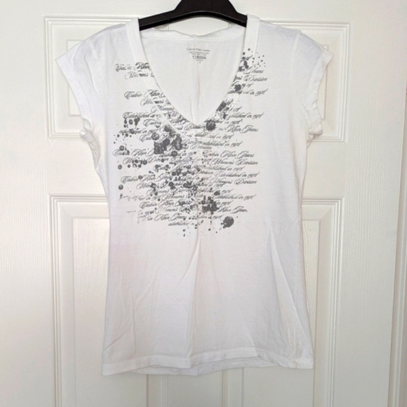 Calvin Klein White Graphic Fitted T-Shirt - Picture 1 of 8